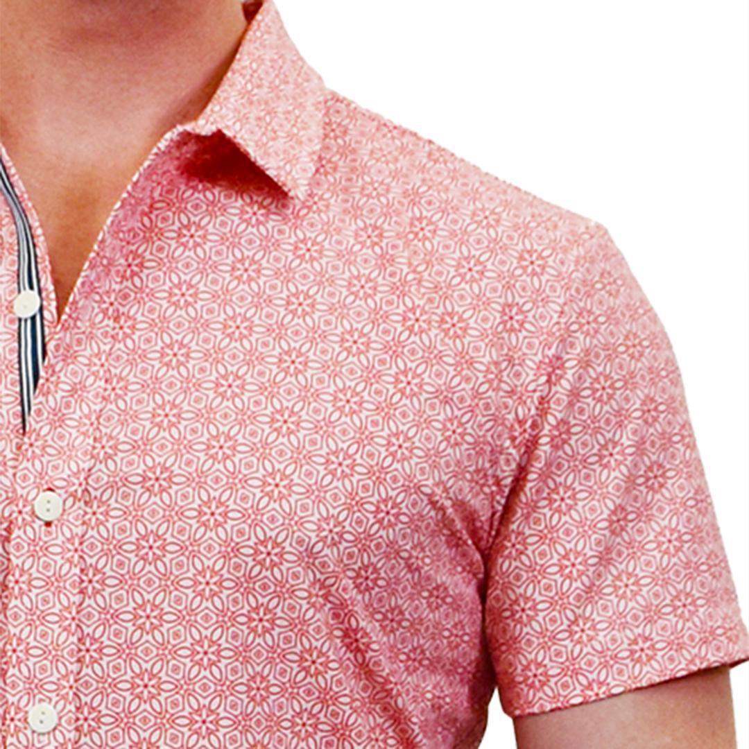 Mandala Coral/White Patterned Slim Fit Style Stretch Short Sleeve Shirt by Assassin Menswear