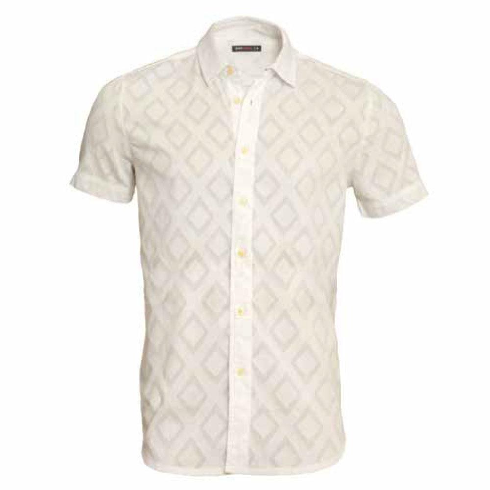 White Rhombus Cotton Jacquard Short Sleeve Shirt by Postmarc