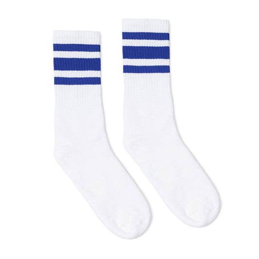 Royal Blue Striped White Crew Socks by SOCCO