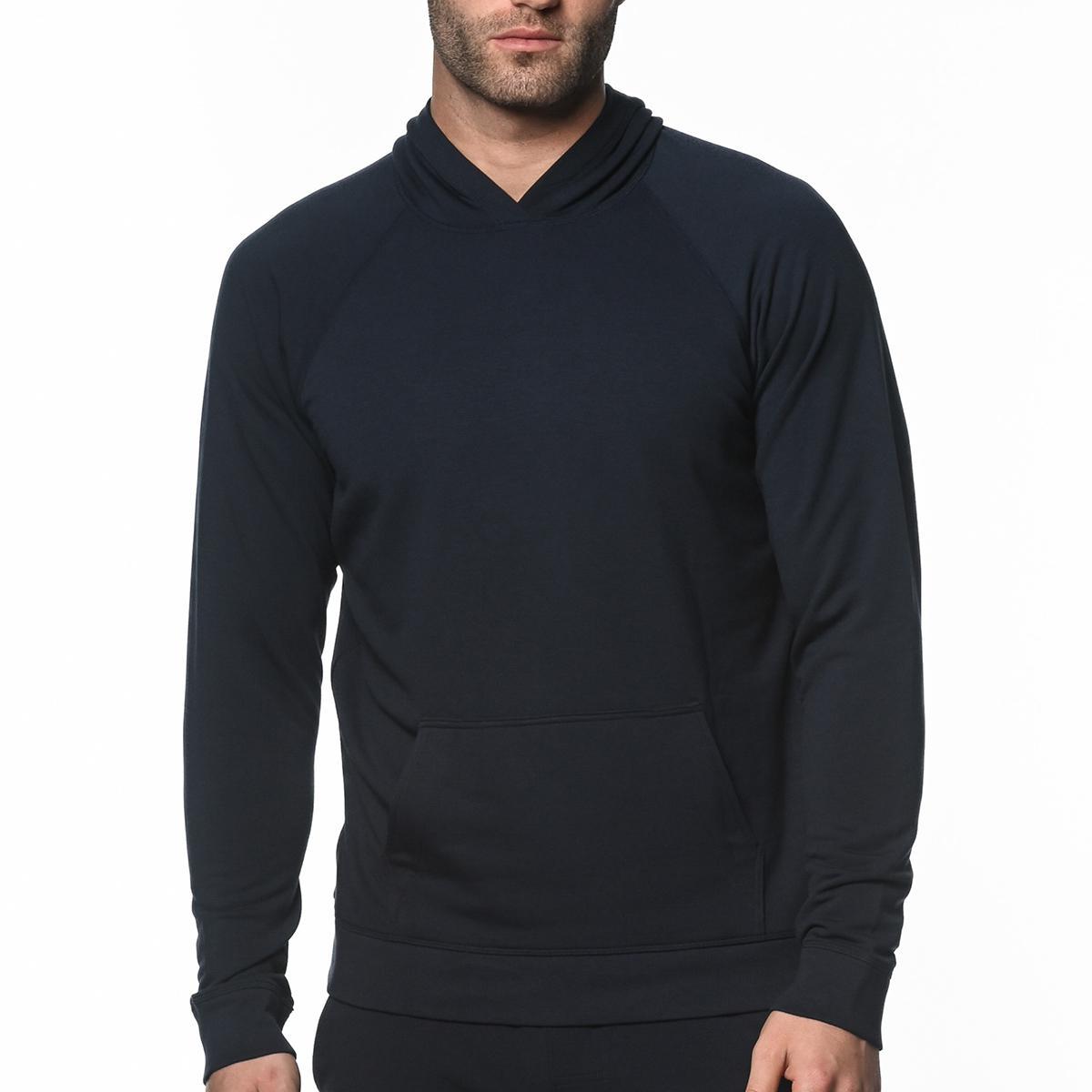 Navy Hoodie Stretch Fleece Pullover by Postmarc