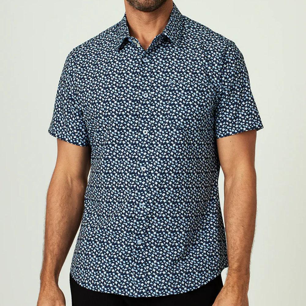 Cion Navy Floral Print Short Sleeve Shirt by 7 Diamonds