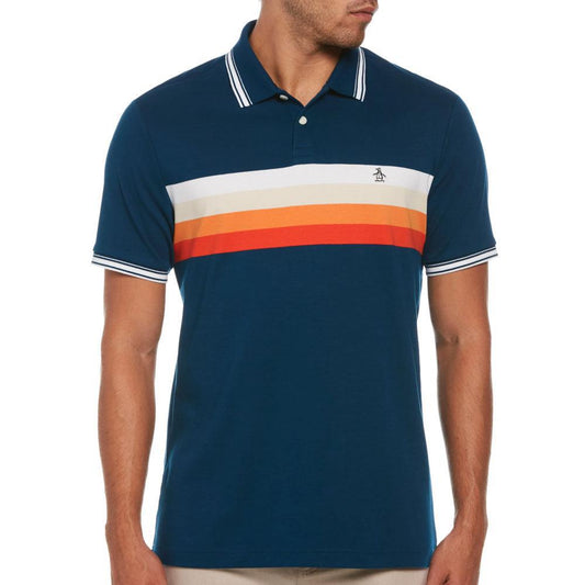 Poseidon Blue Chest Stripe Cotton Polo by Original Penguin