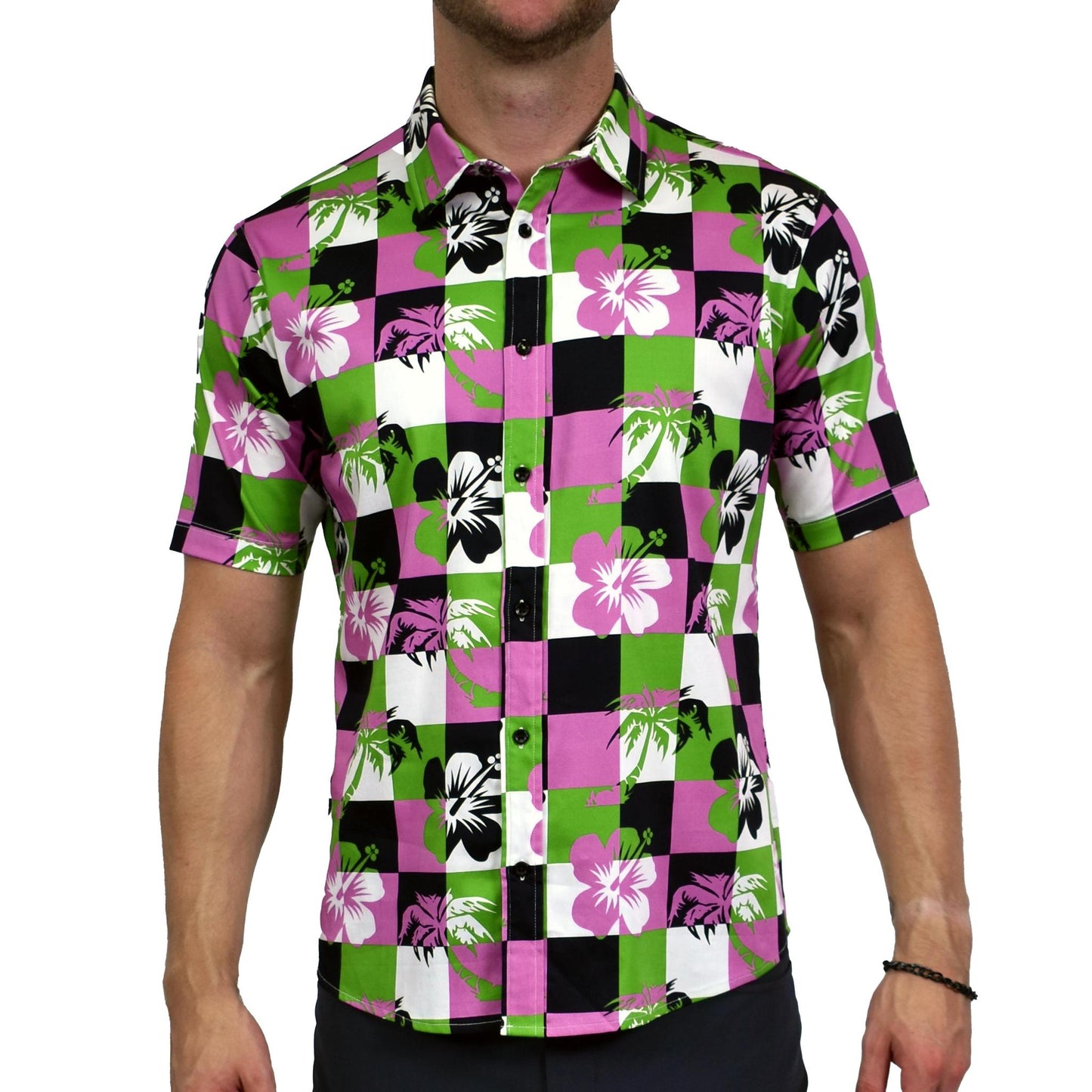 Retro 90's Tropical Stretch Cotton Short Sleeve Button Down Shirt