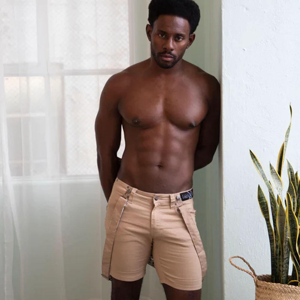Alex Almond Romey Shorts with Wearable Straps by TigerXHorse Denim