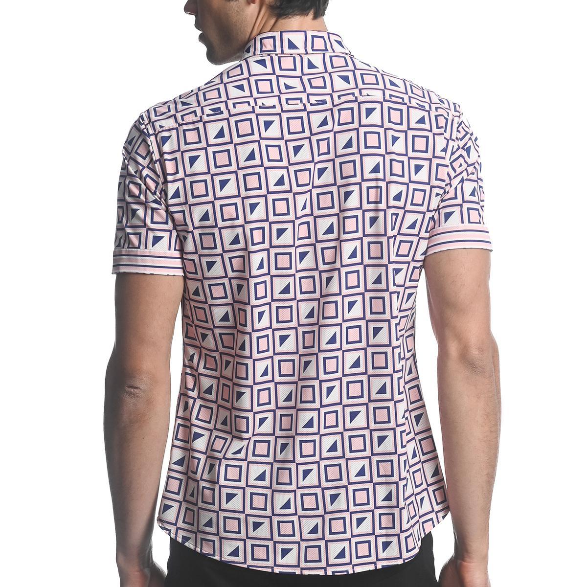 Blush/Navy Squares Performance Stretch Short Sleeve Shirt by Postmarc