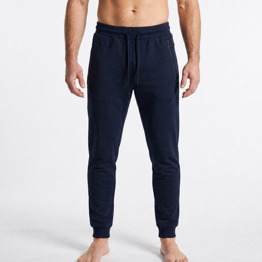 Soft Touch Navy Cotton Joggers with Side Trim