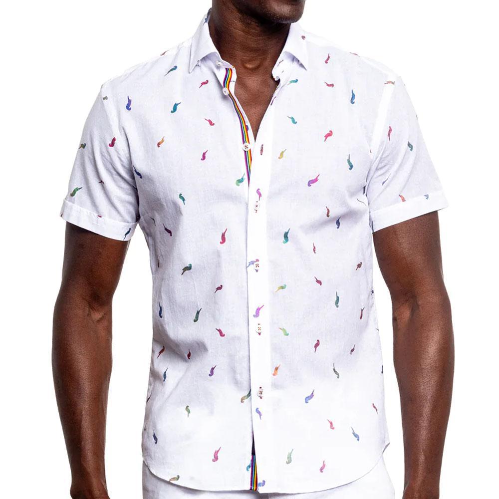 Parrot Punch Foil White Short Sleeve Shirt by Eight X (M-20609K)
