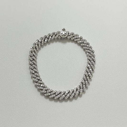 8MM White Gold Straight Edge Diamond Cuban Bracelet by Gold Gods