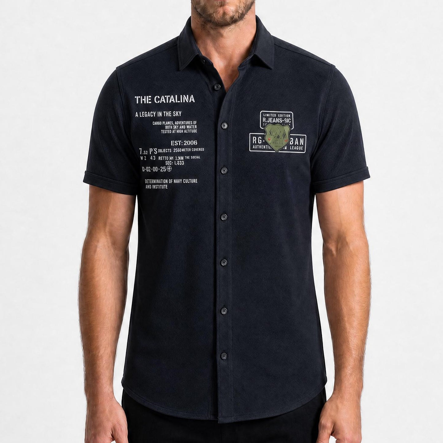 Black Navy Tribute Jaquard Knit Short Sleeve Shirt
