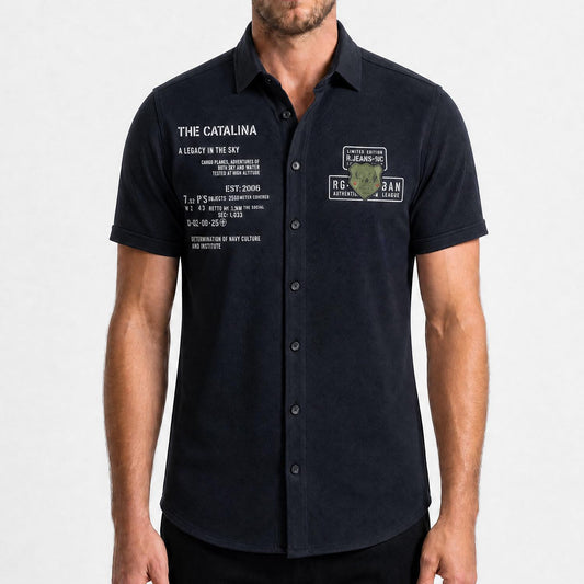 Black Navy Tribute Jaquard Knit Short Sleeve Shirt