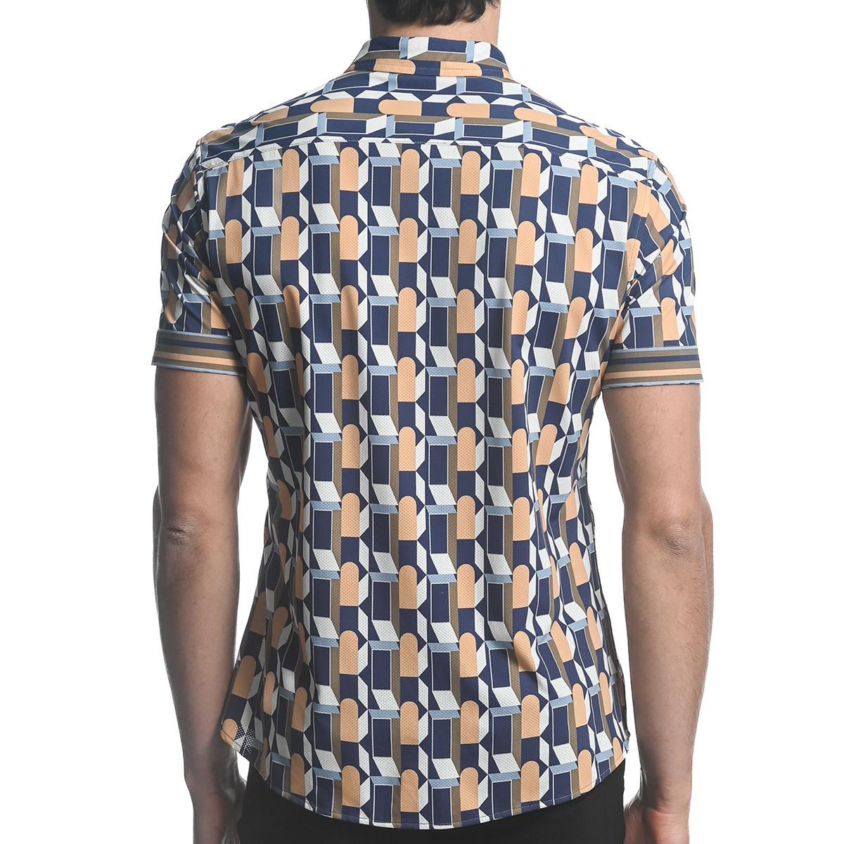 Khaki/Navy Windows Performance Stretch Short Sleeve Shirt by Postmarc