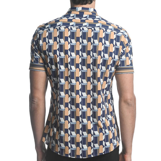 Khaki/Navy Windows Performance Stretch Short Sleeve Shirt by Postmarc