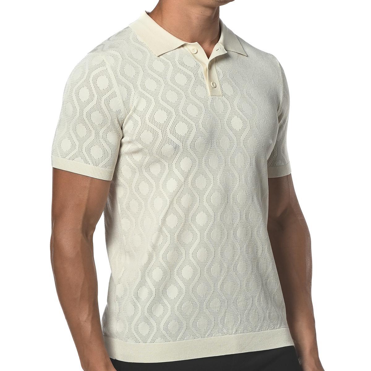 Off White Spiro Textured Silk and Tencel Mesh Knit Polo Shirt by Postmarc