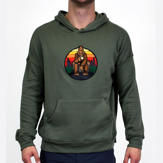 Caffeinated Big Foot  Embroidered Olive Green Pullover Hoodie by Assassin Menswear