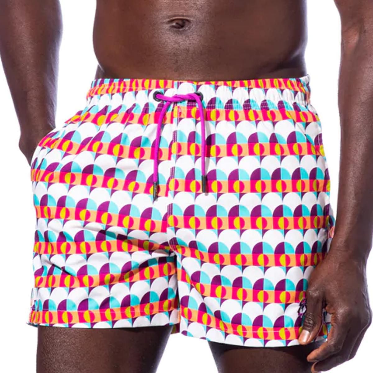 Sunset Alchemy Multicolor Geometric Pattern Swim Trunks by Eight X