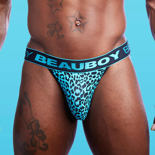 Aqua/Black Leopard Print Jock by Beauboy Menswear