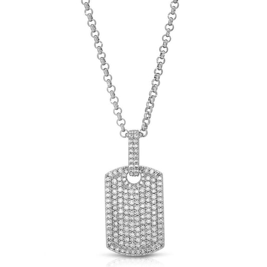 White Gold Micro Diamond Dogtag with 20" Cable Chain by Gold Gods