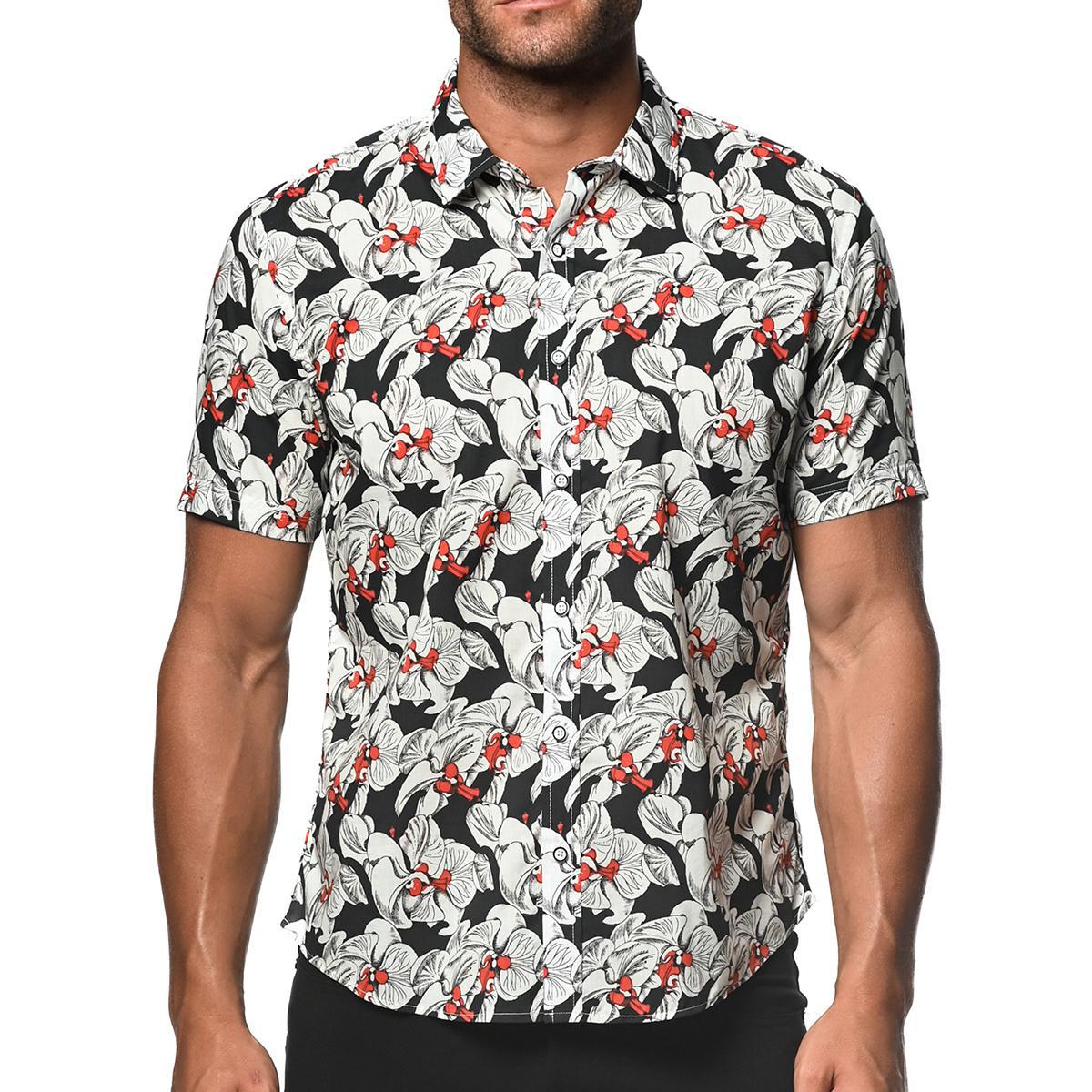 Black/Ecru Orchid Short Sleeve Shirt by Postmarc