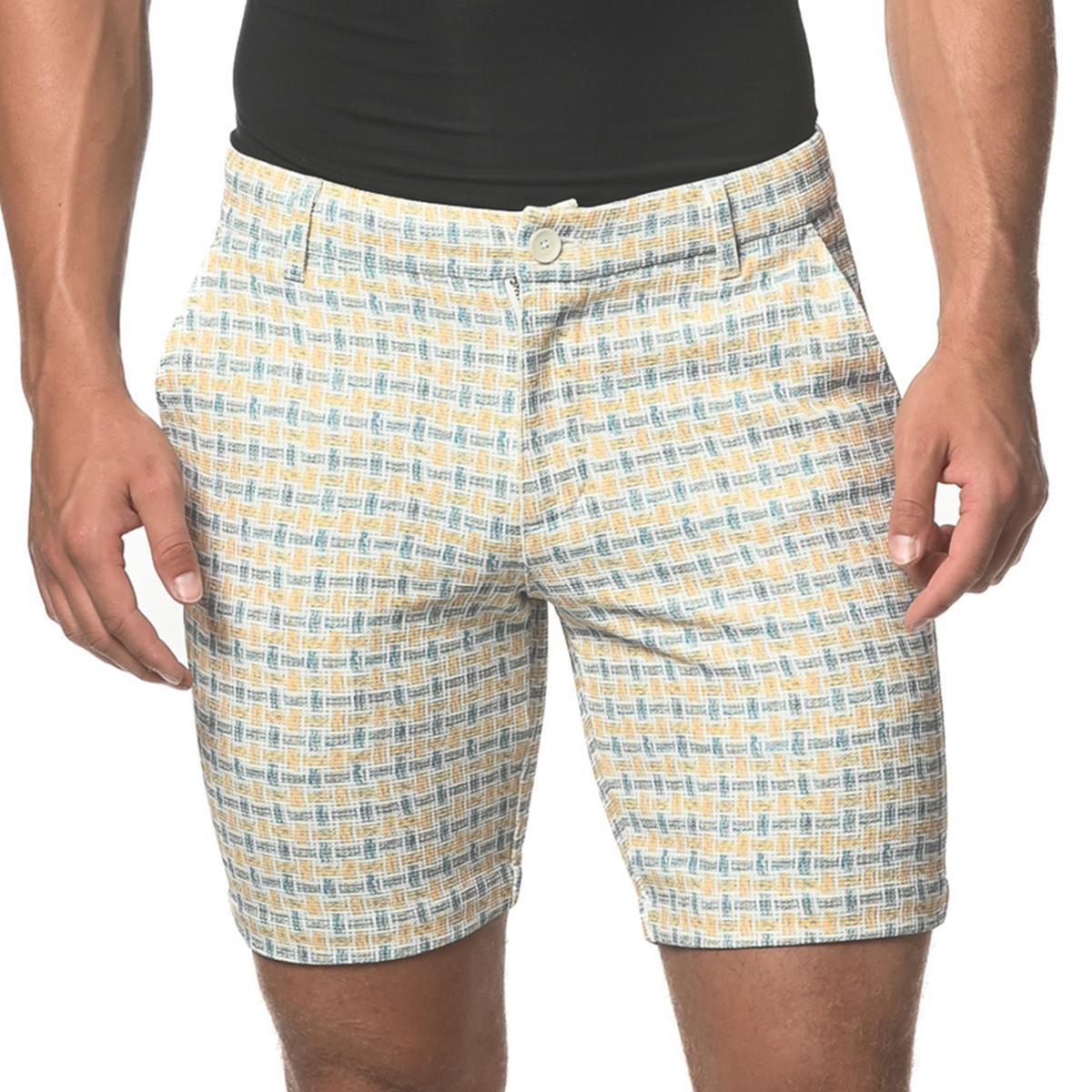 Amber Yellow/Blue Slate Check 8" Inseam Stretch Knit Shorts by Postmarc