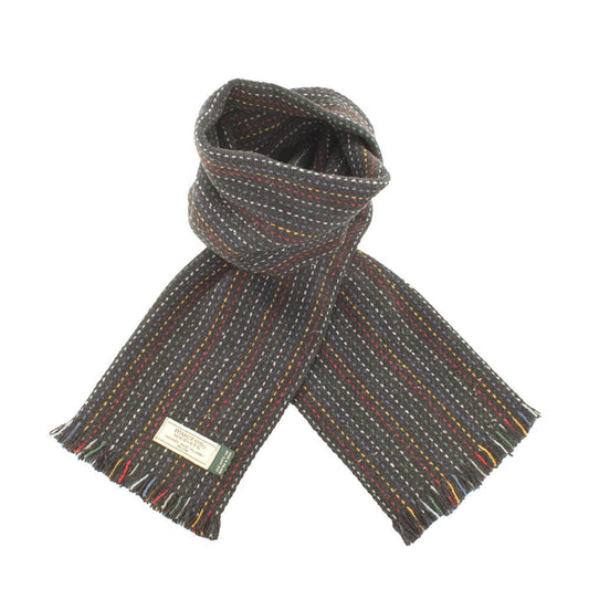 Black/Multicolor Dotted Stripe Soft Donegal Irish Wool Scarf by Mucros Weavers (SD17)