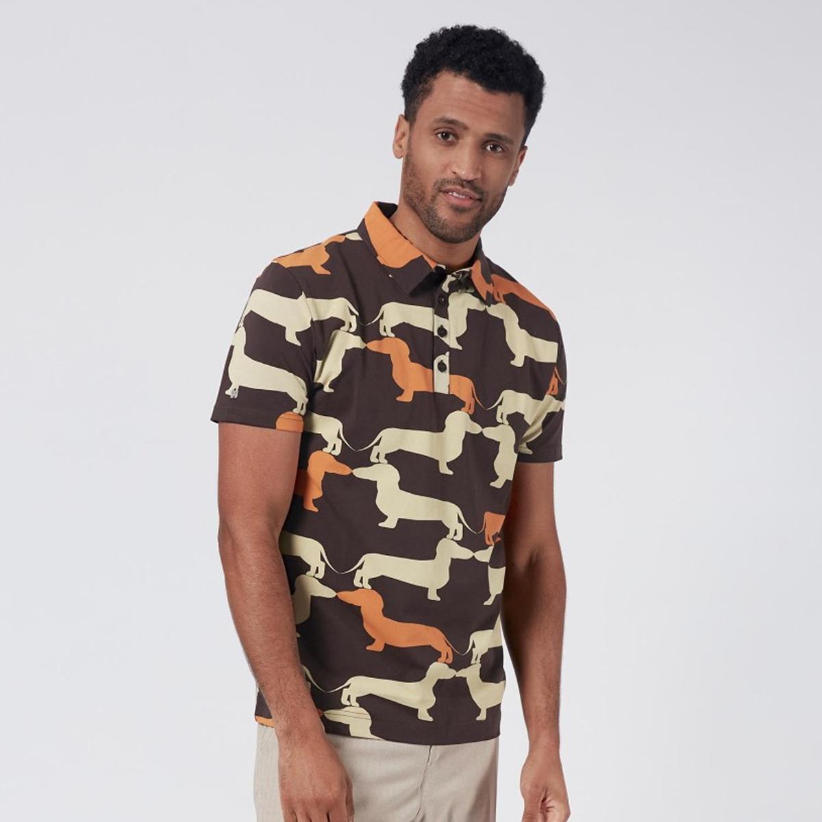 Come Back Lover Brown/Tan Weiner Dog Patterned Polo Shirt by 4funkyflavours