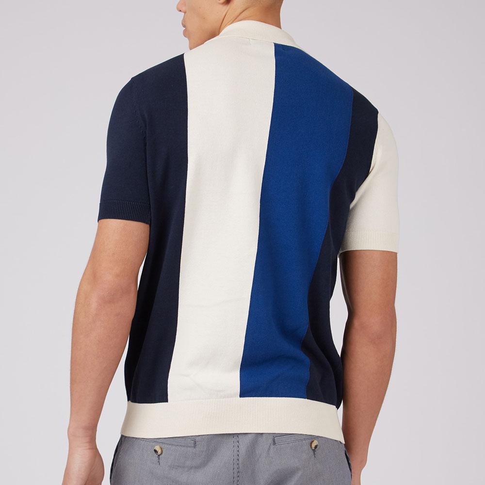 B by Ben Sherman Block Stripe Ivory/Navy Stripe Knit Polo