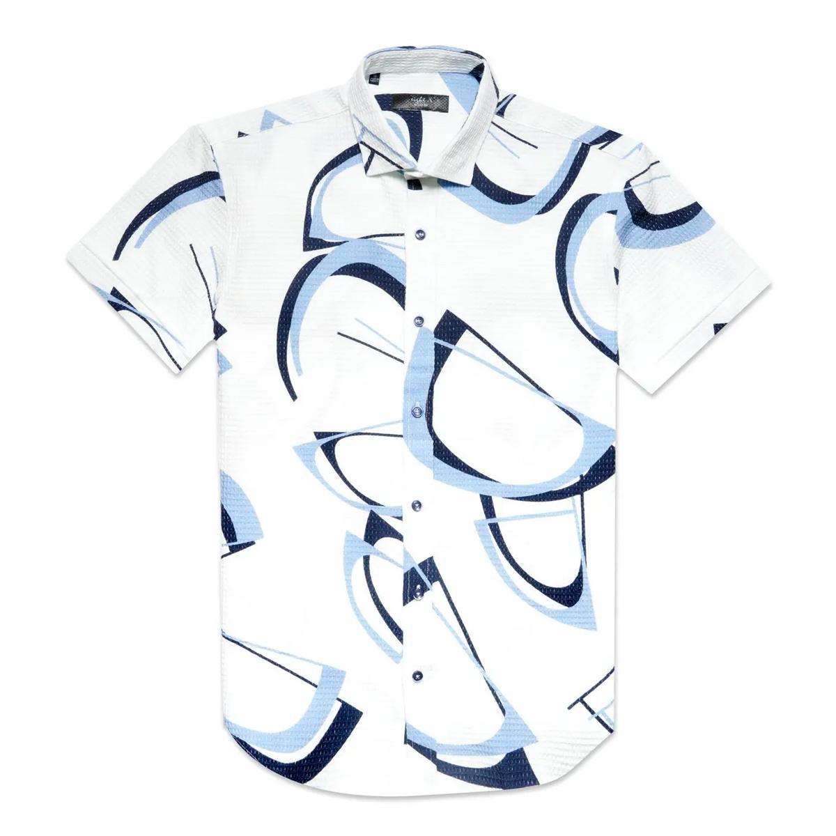 White/Blue Sleek and Sharp Short Sleeve Shirt + Shorts Matching Set by Eight X