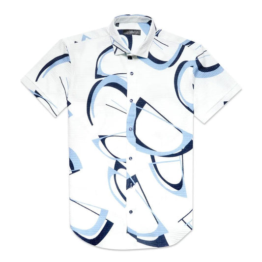 White/Blue Sleek and Sharp Short Sleeve Shirt + Shorts Matching Set by Eight X