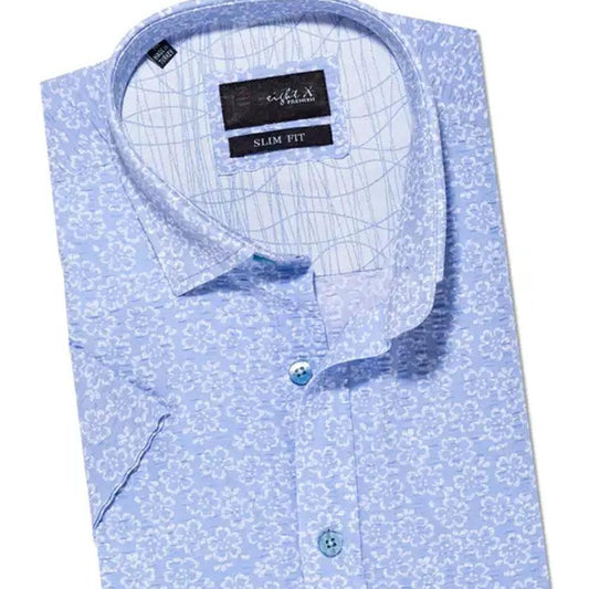 Ocean Sky Blue Seersucker Short Sleeve Button Down Shirt by Eight-X