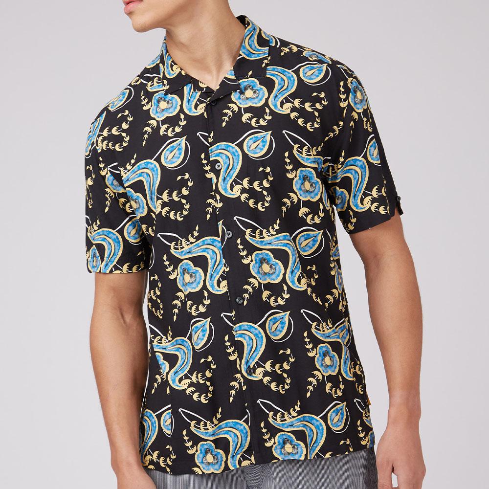 B By Ben Sherman Black/Gold/Blue Relaxed Floral Print Shirt