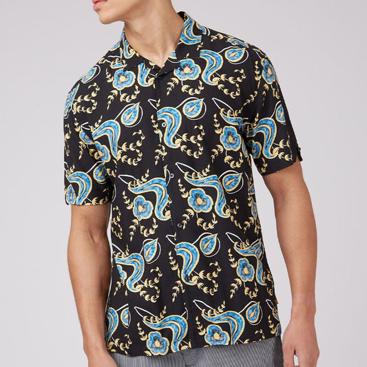 B By Ben Sherman Black/Gold/Blue Relaxed Floral Print Shirt
