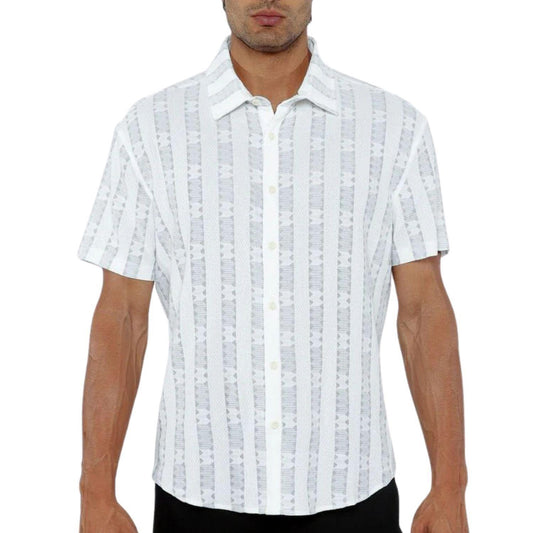 Misty Blue/Milk Stripe Lightweight Knitted Short Sleeve Shirt by Postmarc