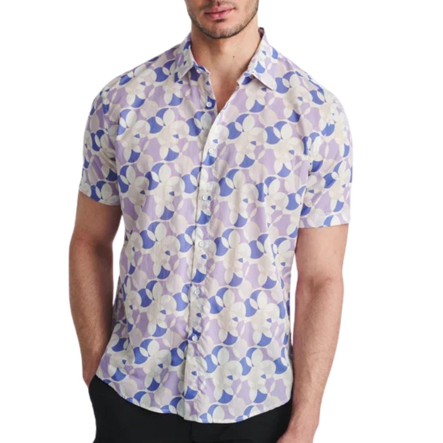Purple/Orchid Circles Printed Lightweight Cotton/Tencel Short Sleeve Woven Shirt by Postmarc