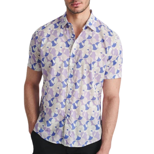 Purple/Orchid Circles Printed Lightweight Cotton/Tencel Short Sleeve Woven Shirt by Postmarc