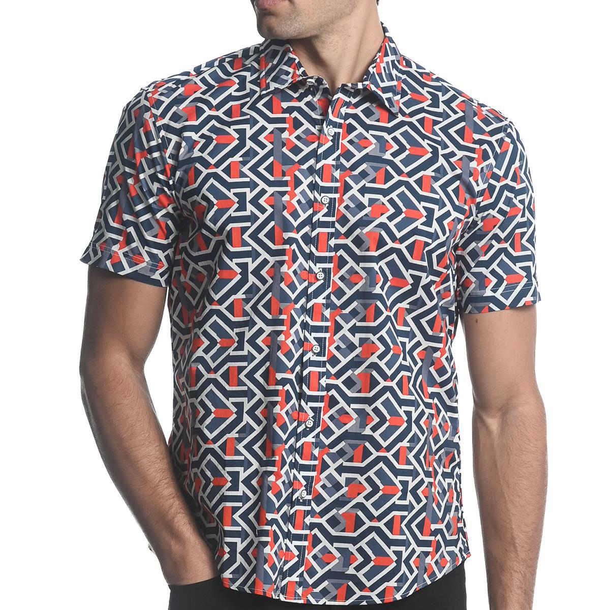 Navy/Red Arrows Cotton/Tencel Short Sleeve Shirt by Postmarc
