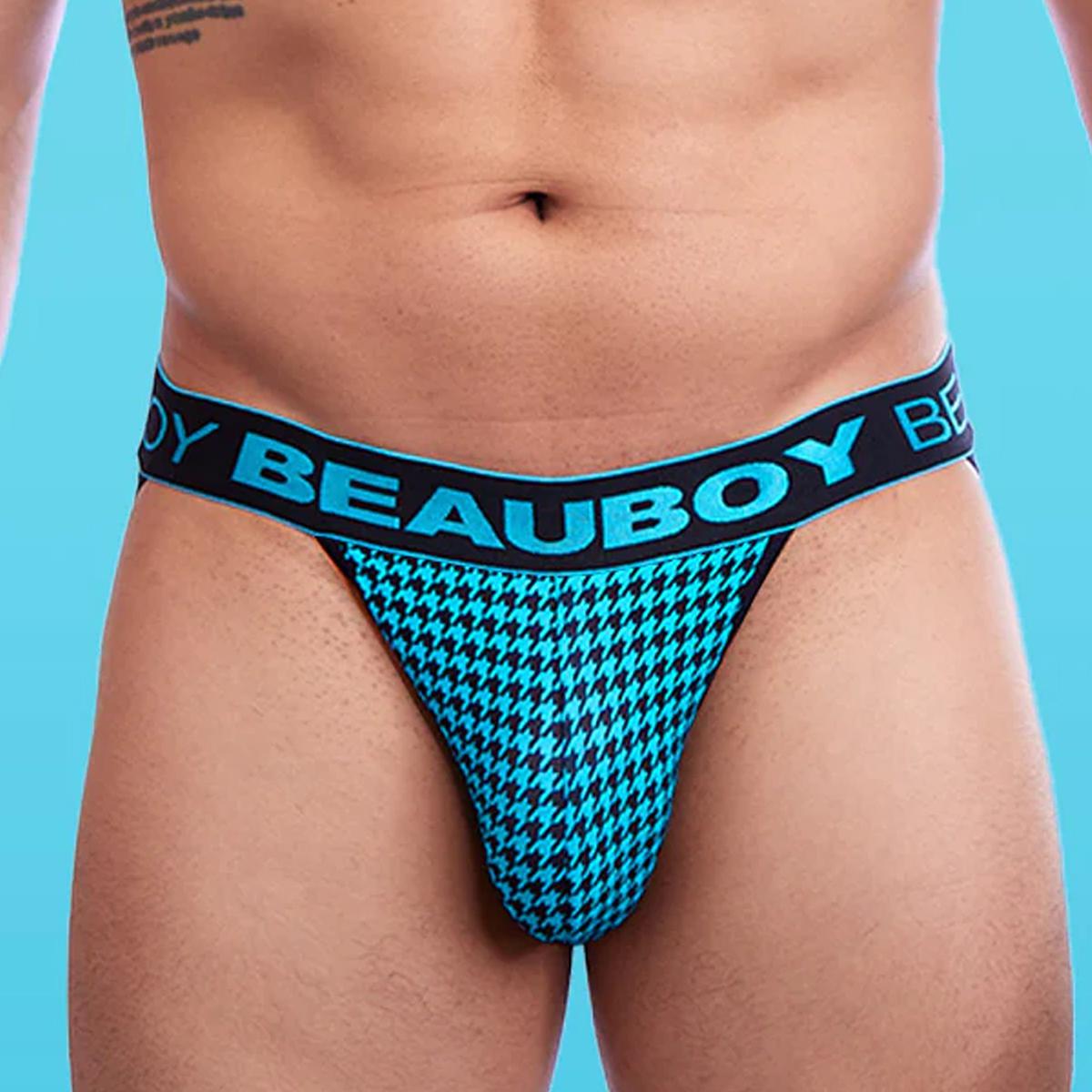 Aqua/Black Houndstooth Print Jock by Beauboy Menswear