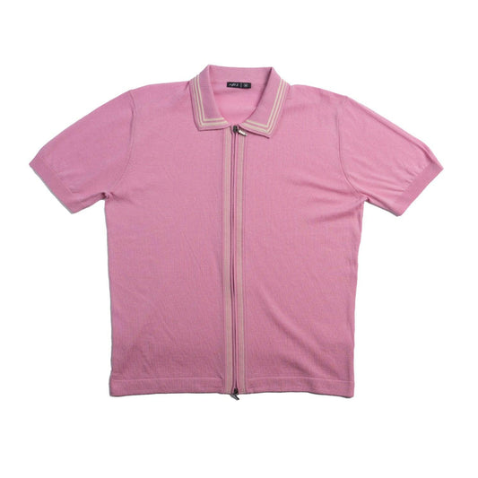 Contour Pink Short Sleeve Two Way Zip Knit Polo Shirt by Eight X