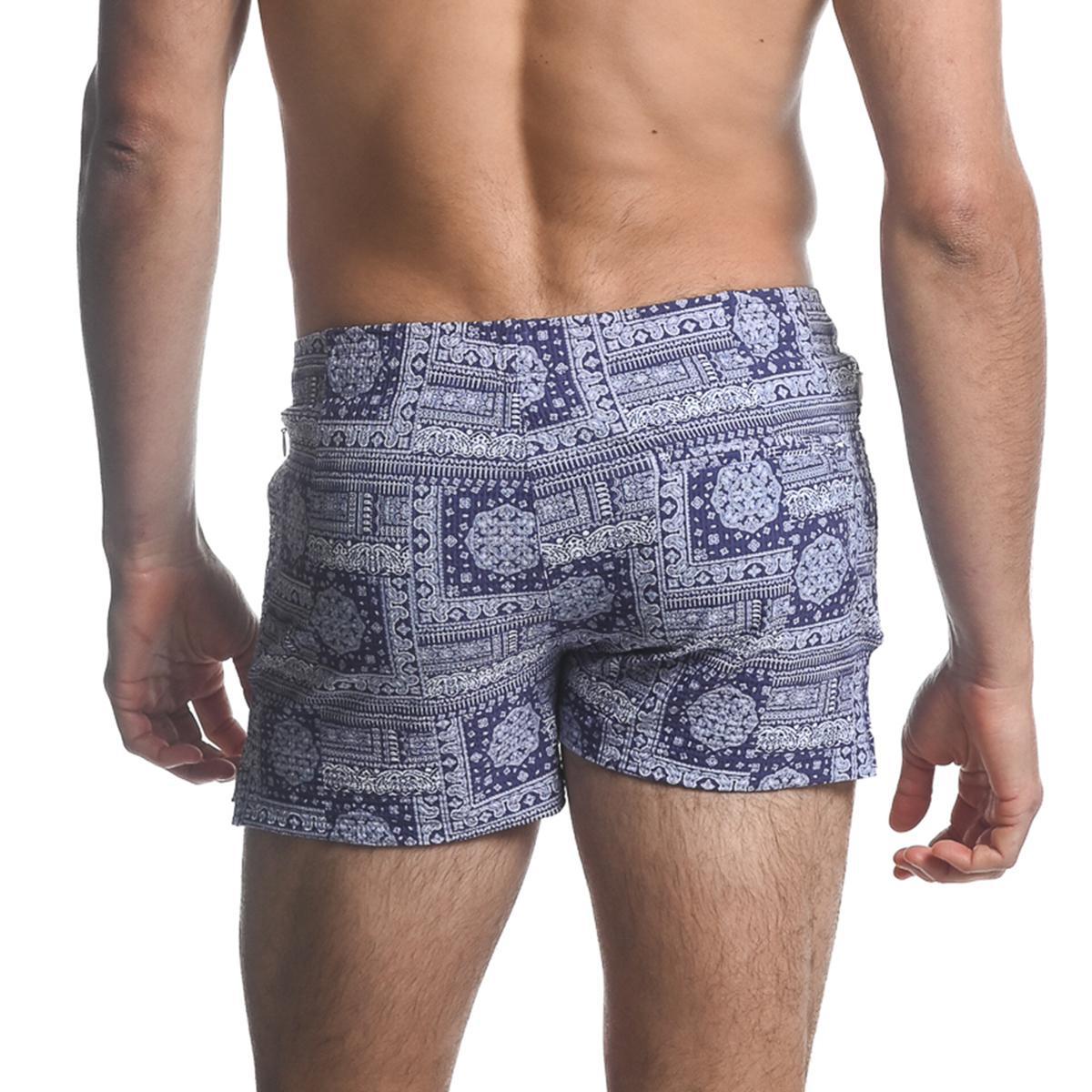 Navy/White Patchwork Swim Shorts by Postmarc