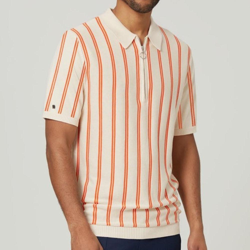 Heavy, California Ecru Quarter-Zip Knit Polo with Orange Stripes by 4funkyflavours