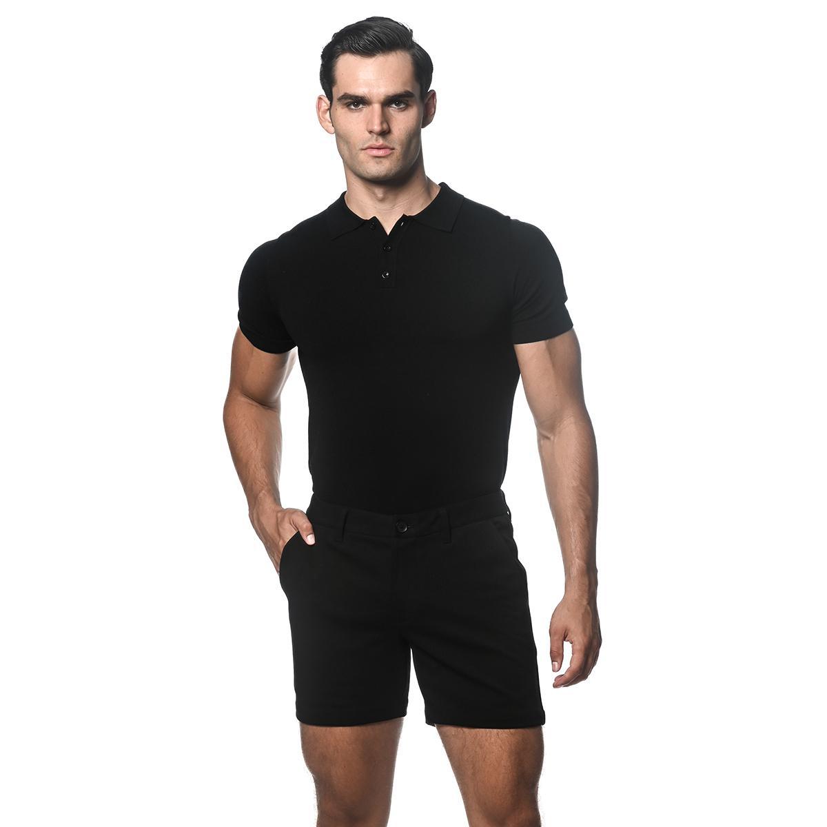 Black 6" Inseam Textured Stretch Knit Chino Short by Postmarc