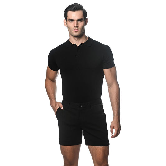 Black 6" Inseam Textured Stretch Knit Chino Short by Postmarc