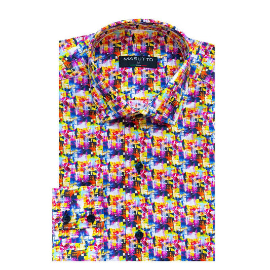 Alba Multicolor Abstract Cotton Long Sleeve Shirt by Masutto