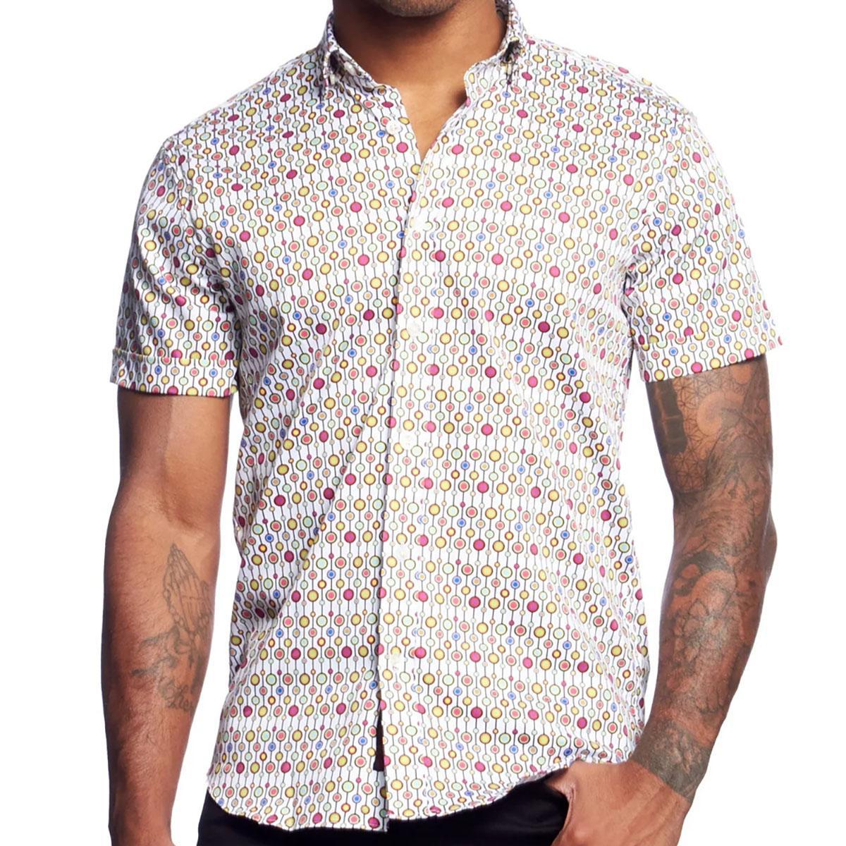 Candy Shoppe White/Multicolor Short Sleeve Button Down Shirt by Eight-X