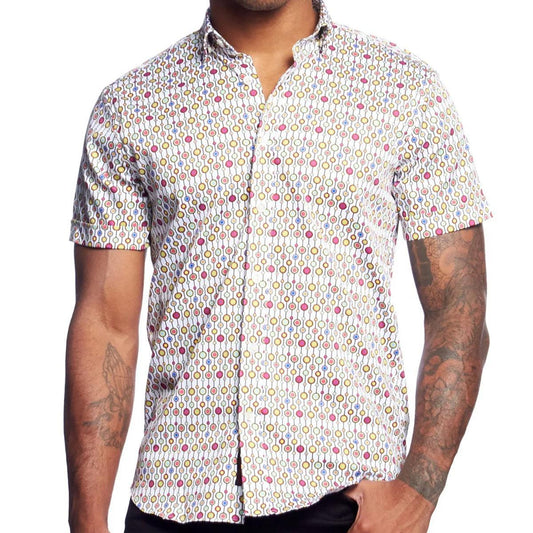 Candy Shoppe White/Multicolor Short Sleeve Button Down Shirt by Eight-X