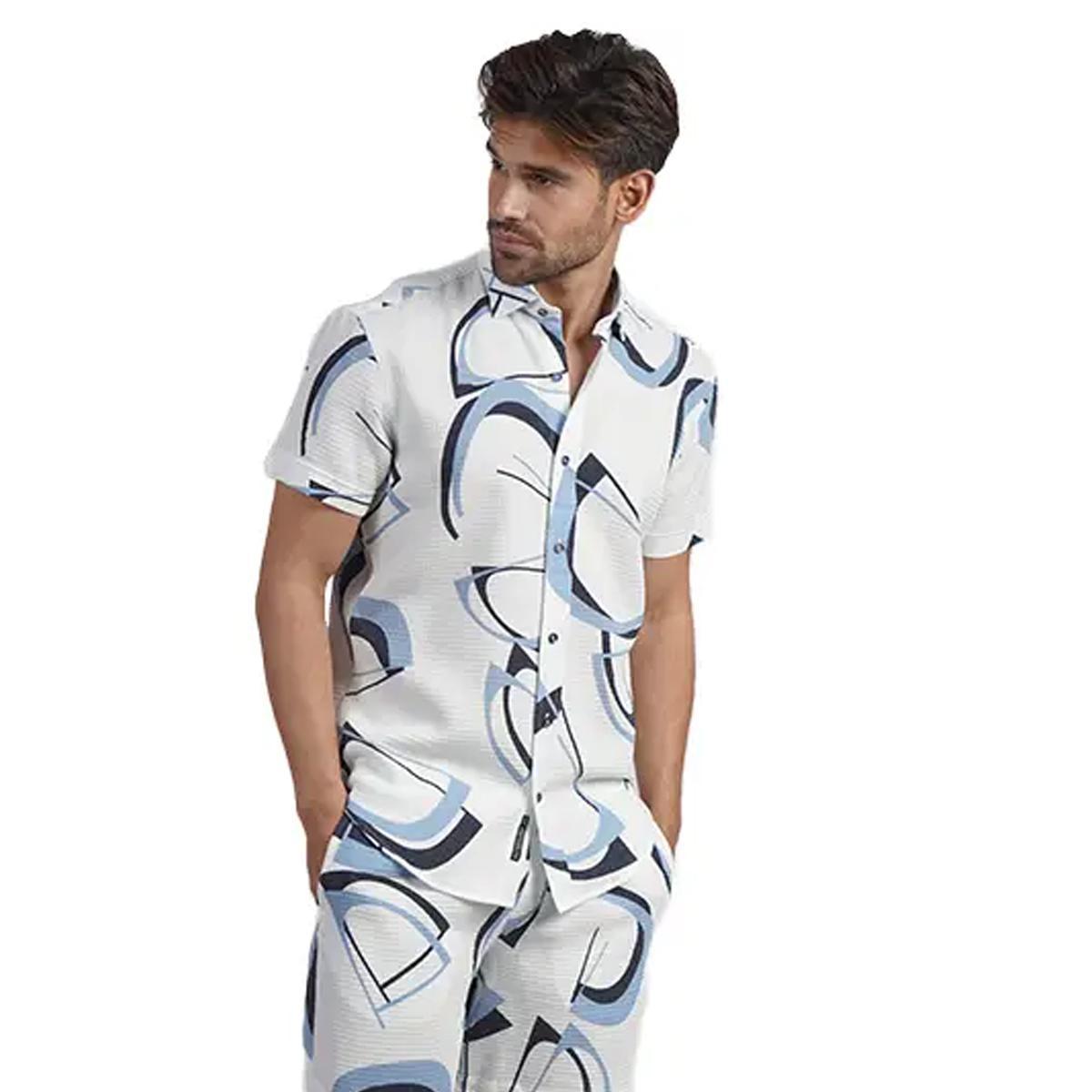 White/Blue Sleek and Sharp Short Sleeve Shirt + Shorts Matching Set by Eight X