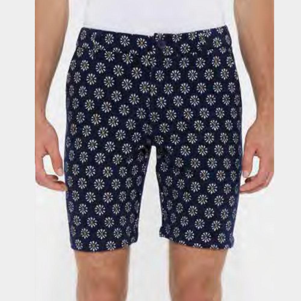 Navy Floral 8" Inseam Knit Textured Jacquard Shorts by Postmarc