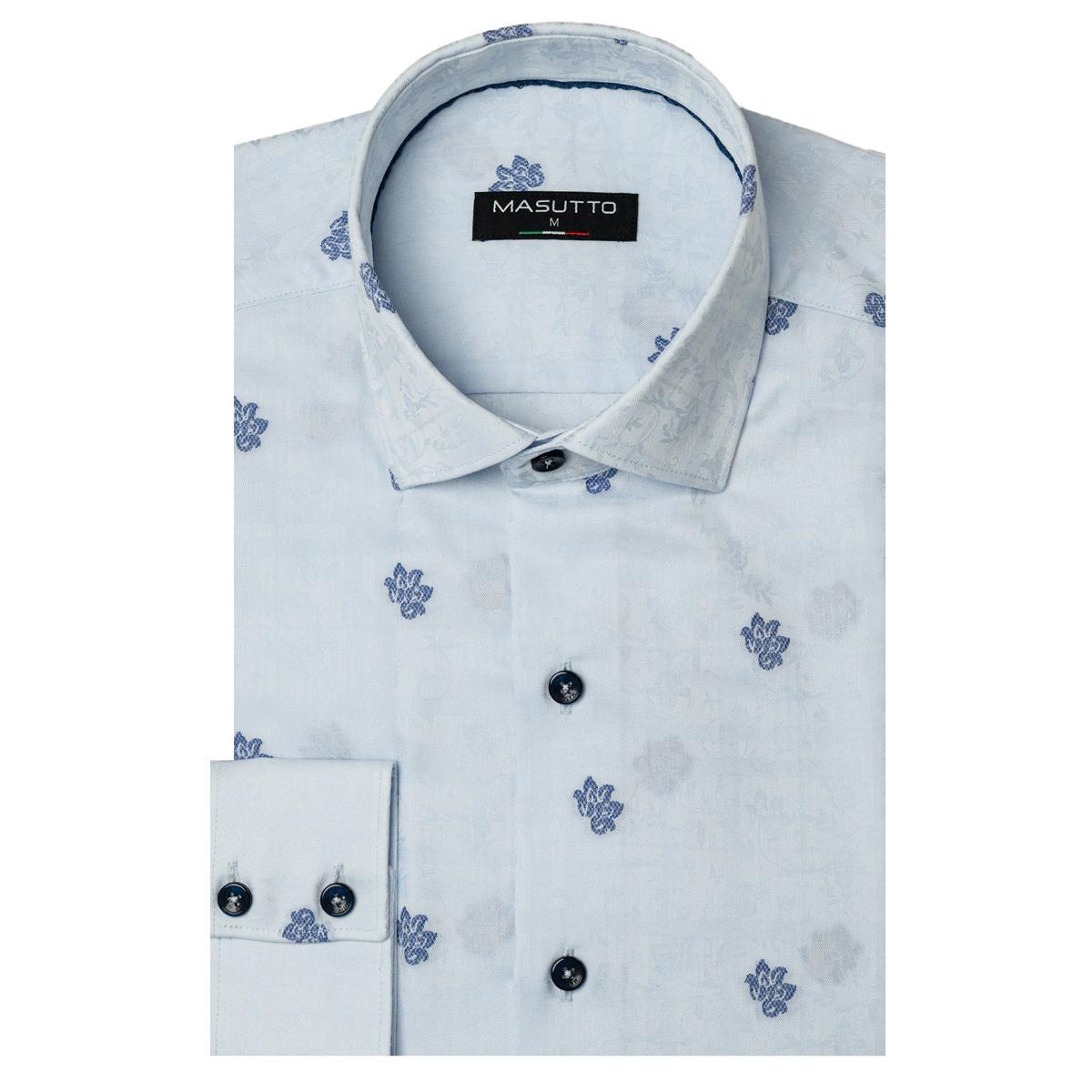 Aspen Blue Floral Cotton Long Sleeve Shirt by Masutto