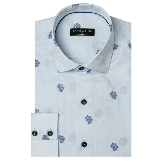 Aspen Blue Floral Cotton Long Sleeve Shirt by Masutto
