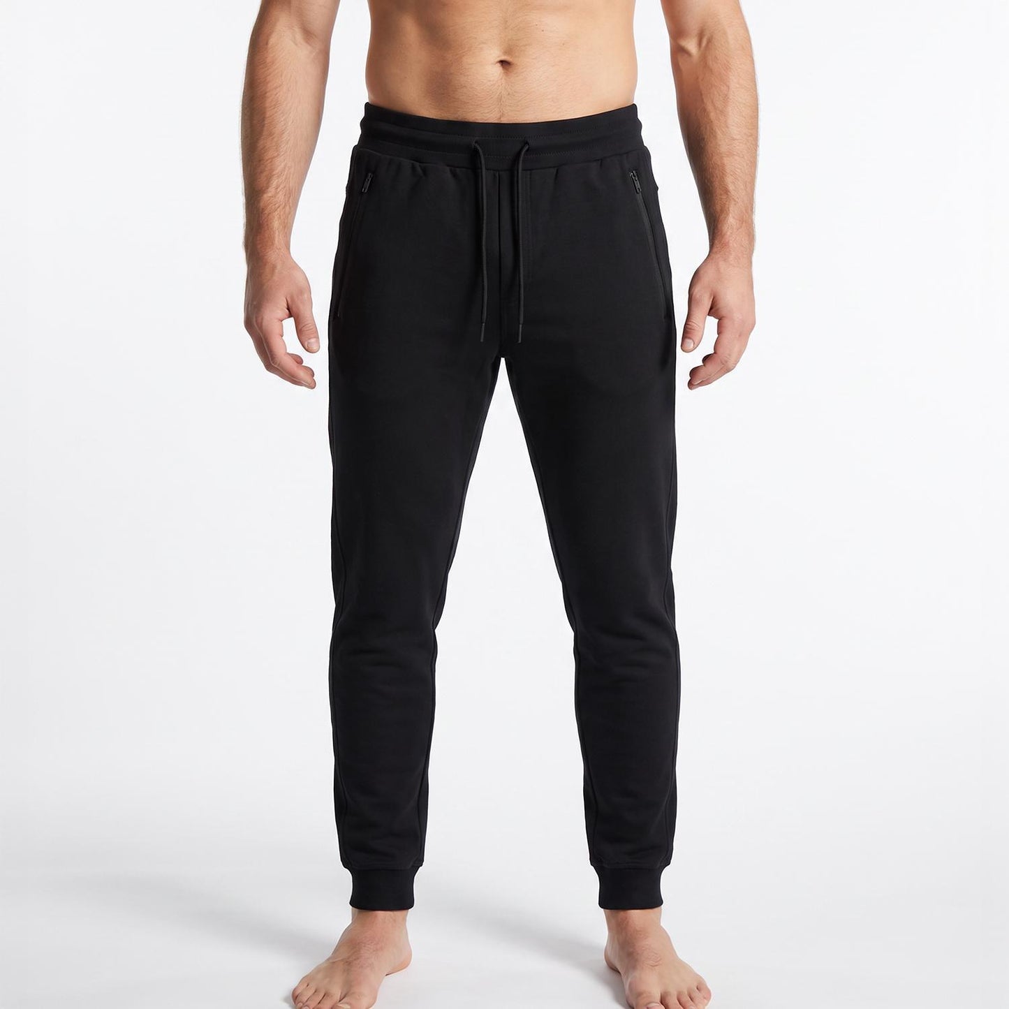 Soft Touch Black Cotton Joggers with Side Trim