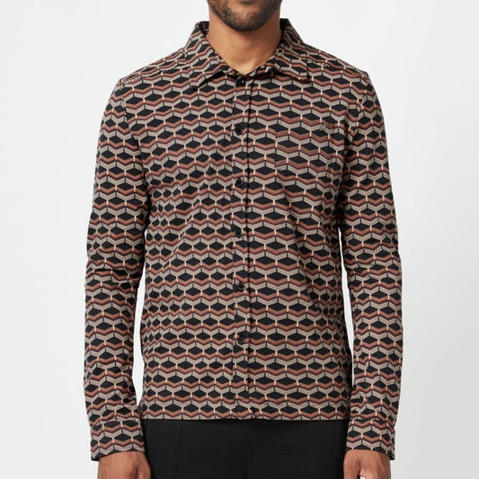 I Can Make Ya Black/Brown Geometric Print Long Sleeve Shirt by 4funkyflavours